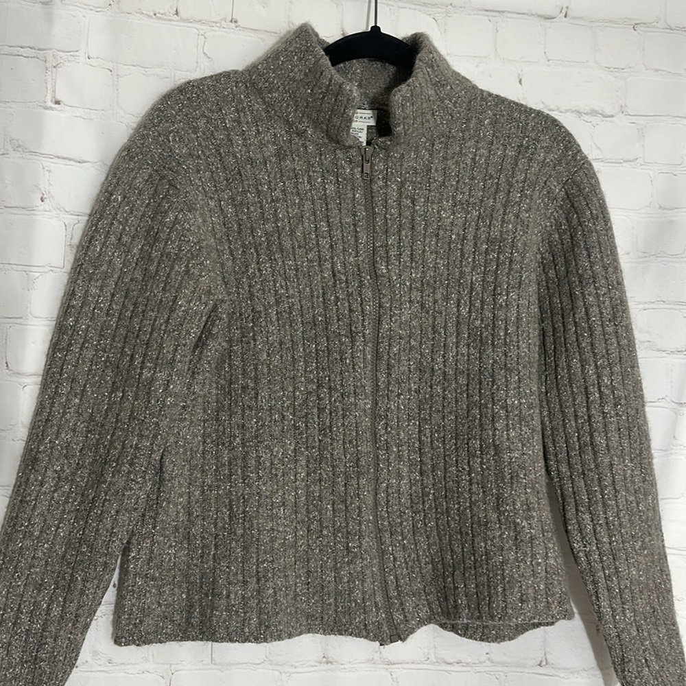 🌼YARN WORKS ‎ zip front long Sleeve Ribbed Wool-Blend Cardigan Jacket - S-Large